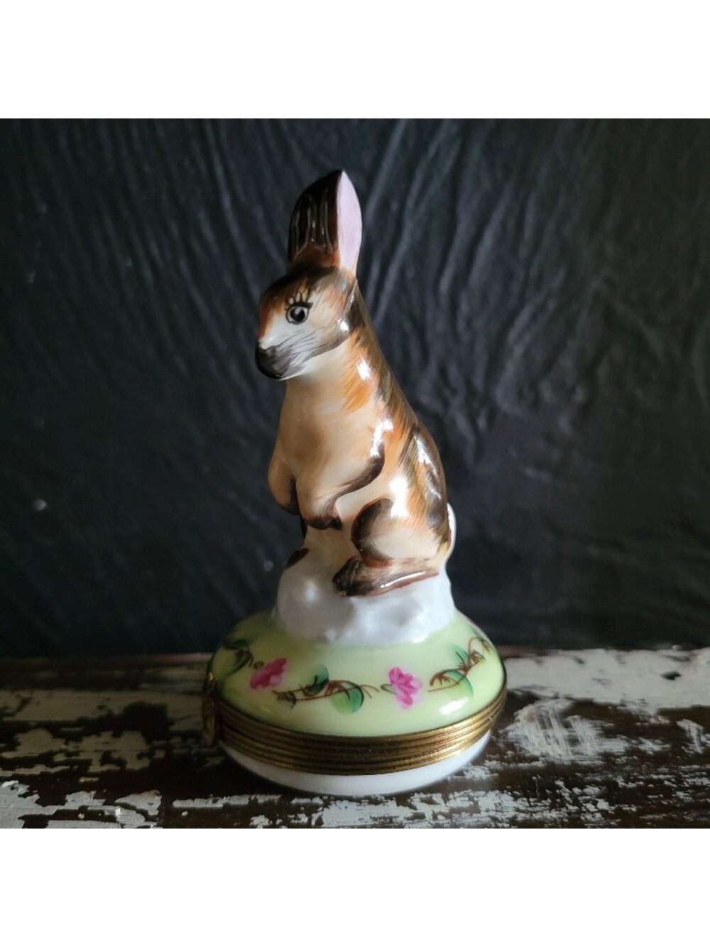 Vtg Limoges Charmart Decor Main Porcelain Box Brown Rabbit Figurine Trinket Box